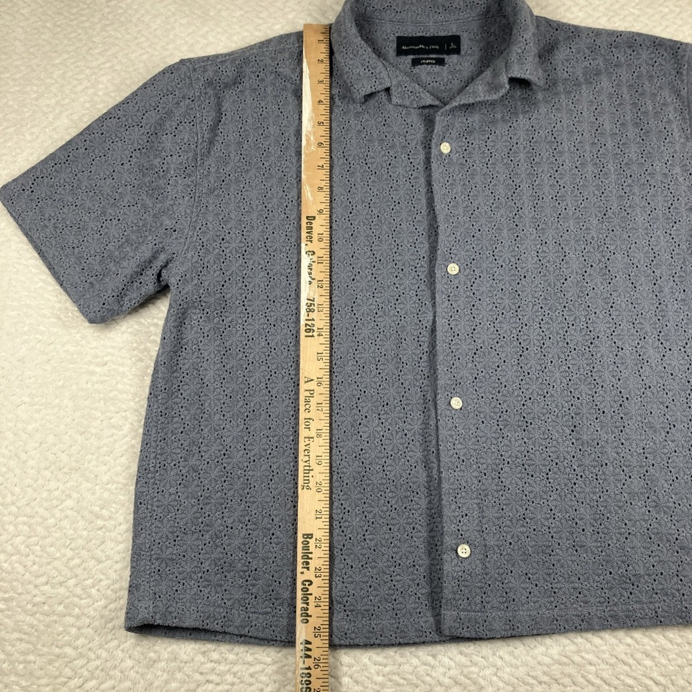 Abercrombie & Fitch Cropped Mens L Camp Collar Eyelet Lace Short Sleeve Blue - Picture 9 of 12